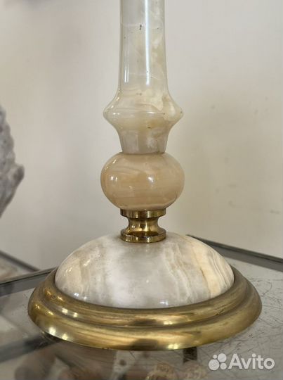 Лампа оникс латунь, ваза цветное стекло антикварн