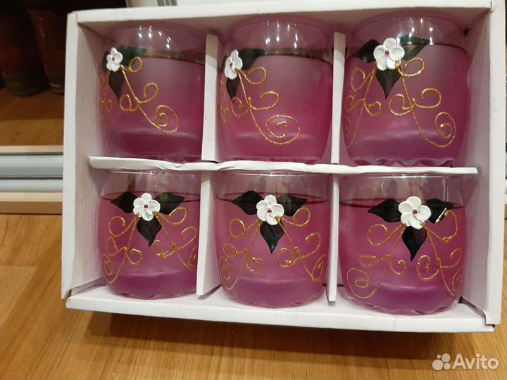 Стаканы розовые с цветами