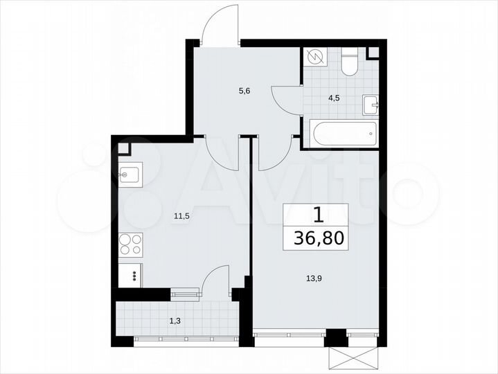 1-к. квартира, 36,8 м², 2/9 эт.