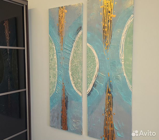 Бирюзовое дыхание - панно из текстурной пасты