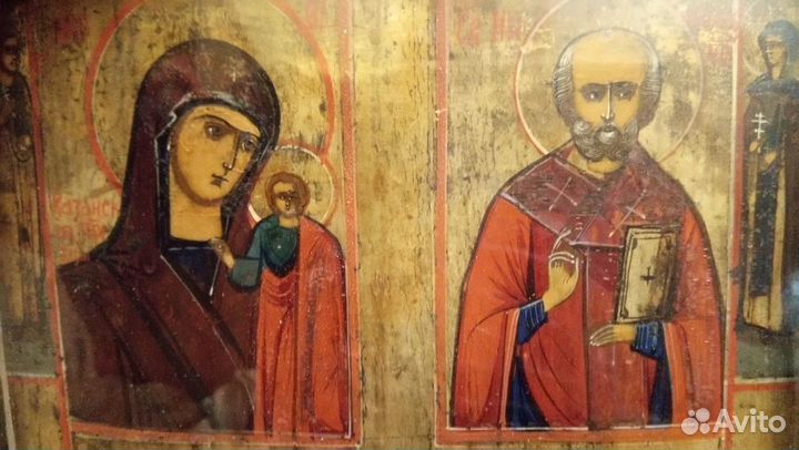 Икона старинная 19 век, киот со стеклом