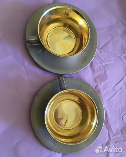 Две винтажные кофейные пары из серебра 875 пробы