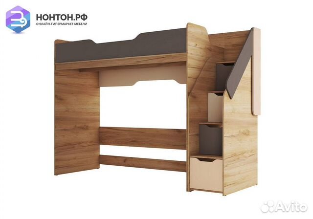 Кровать-чердак Rich дуб крафт золотой / миндаль