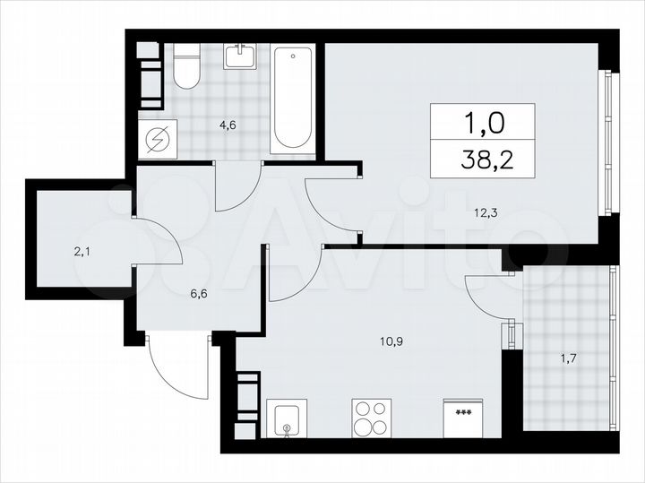 1-к. квартира, 38,2 м², 5/9 эт.