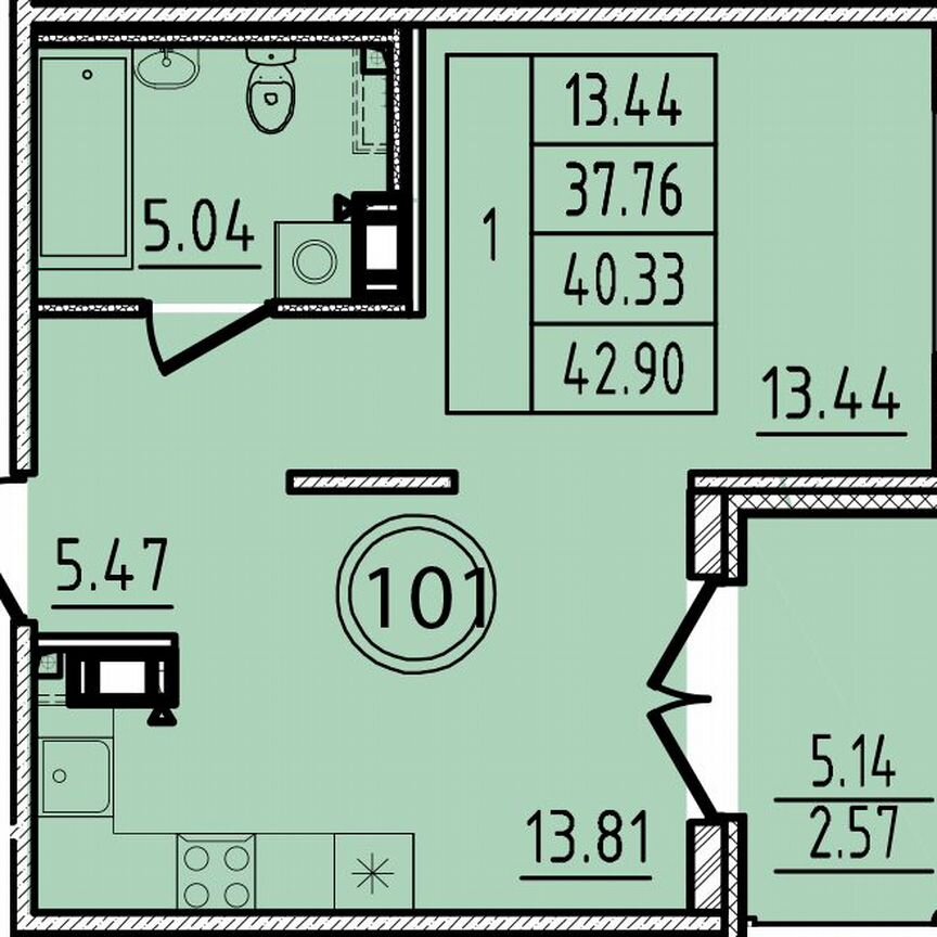 1-к. квартира, 37,8 м², 4/4 эт.