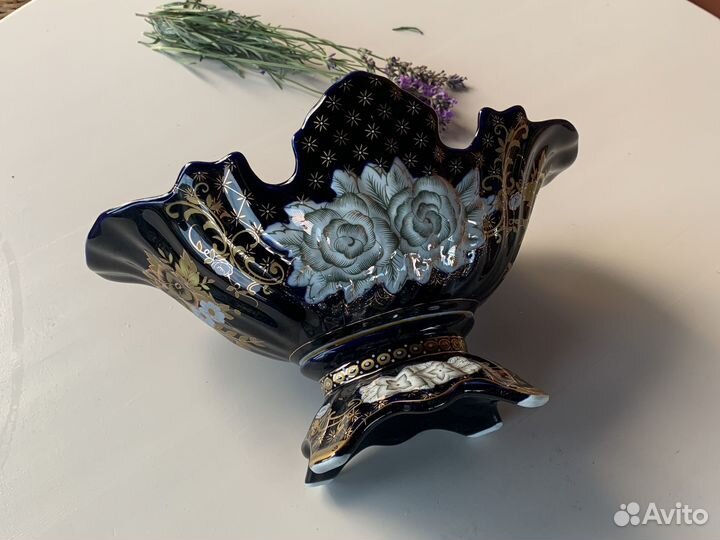 Ваза для фруктов на ножке конфетница кобальт