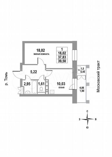 1-к. квартира, 39,5 м², 5/22 эт.