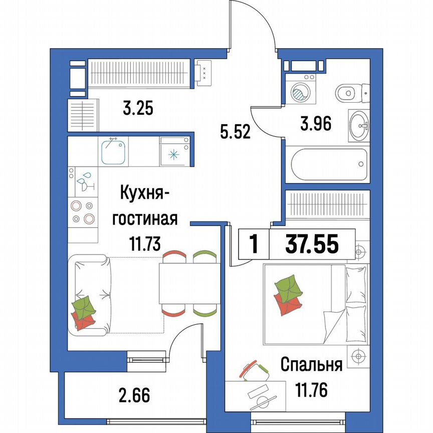 1-к. квартира, 37,6 м², 12/16 эт.
