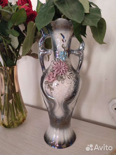 Ваза для цветов керамика, стекло цветное