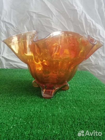 Ваза для фруктов цветное стекло СССР