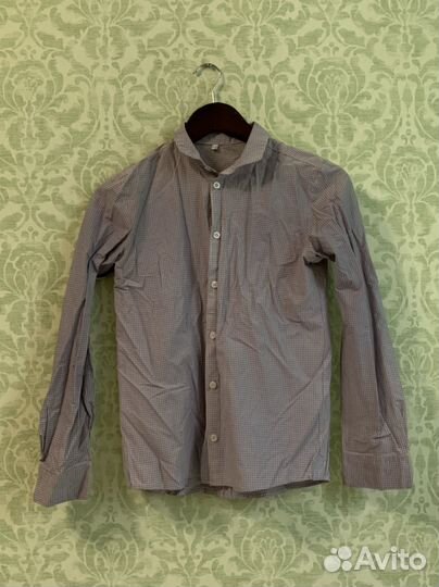 Фиолетовая рубашка в клетку на мальчика 152 см