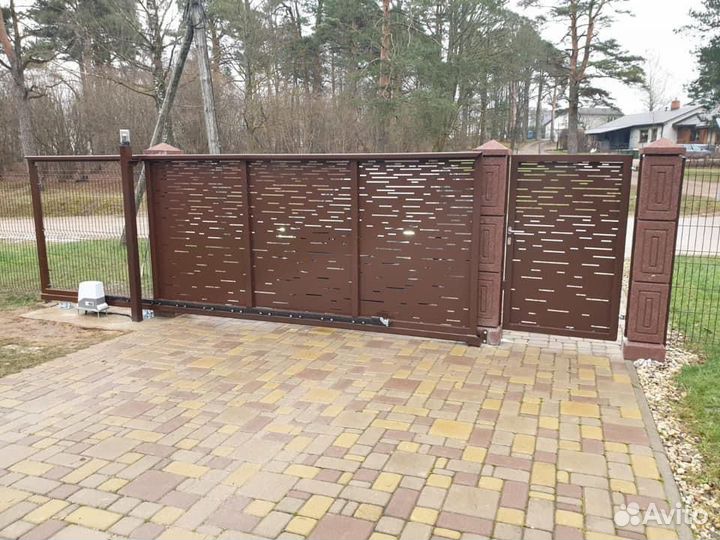 Откатные ворота с калиткой арт.007