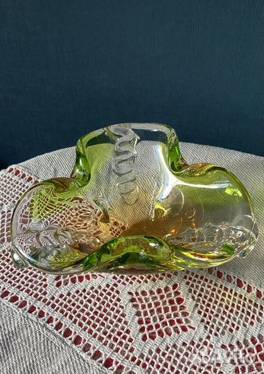 Ваза цветное стекло чехия гутная техника