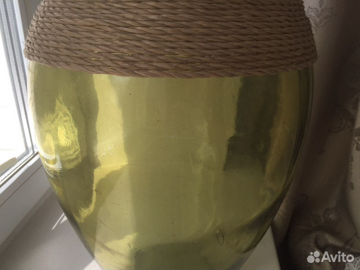 Огромная ваза банка зеленое стекло