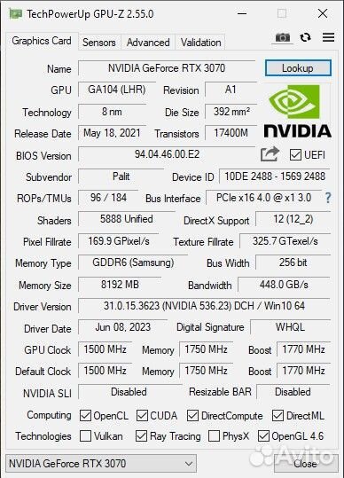 Видеокарта rtx 3070 palit gamingpro