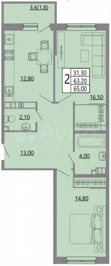 2-к. квартира, 65 м², 8/9 эт.