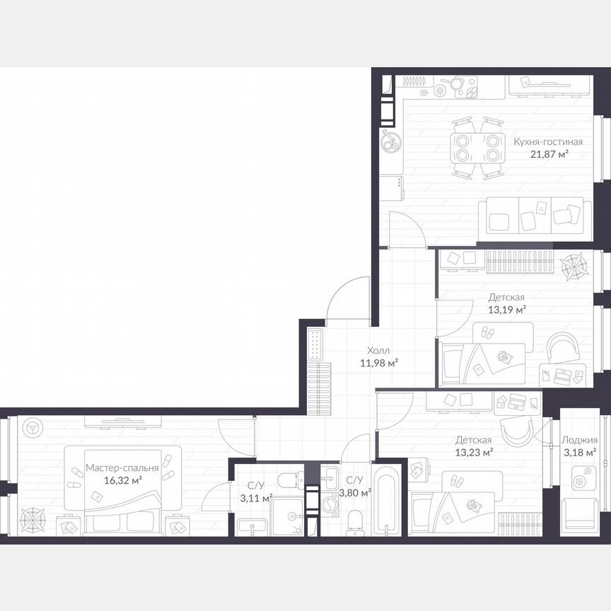 3-к. квартира, 85,7 м², 8/10 эт.