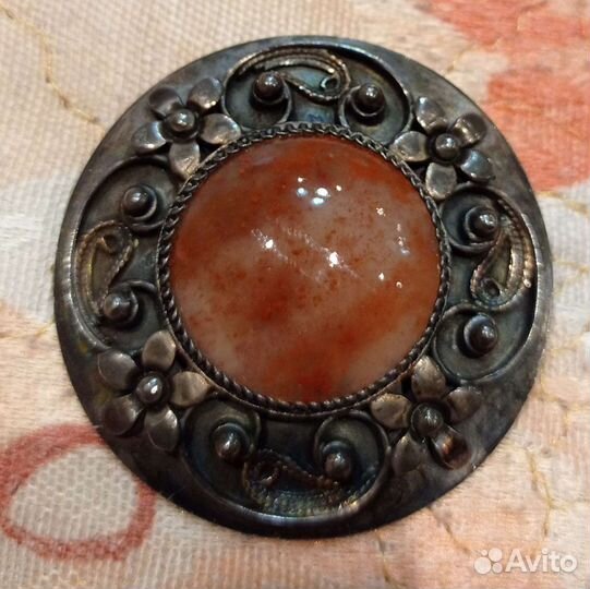 Винтажная брошь, СССР, серебро, сердолик