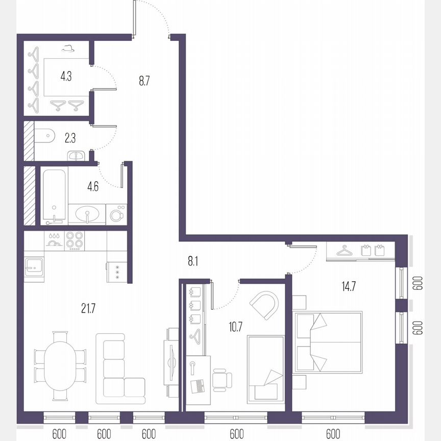 2-к. квартира, 75,1 м², 2/9 эт.