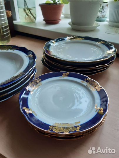 Тарелки 13шт. кобальт Дулево бу
