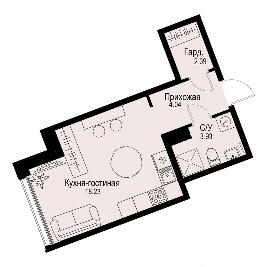 Квартира-студия, 28,6 м², 5/6 эт.
