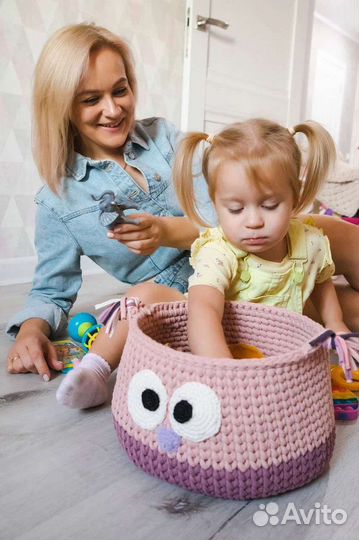 Корзина из трикотажной пряжи для хранения игрушек