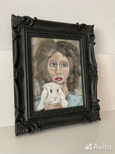 Картина Девушка с кроликом 20х15 холст