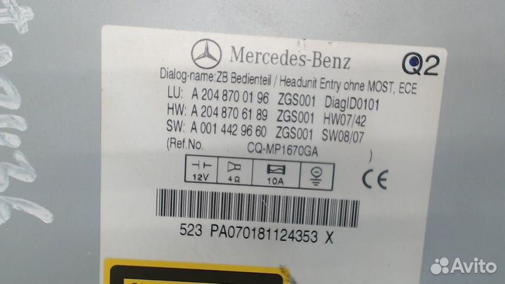 Магнитола Mercedes C W204, 2008