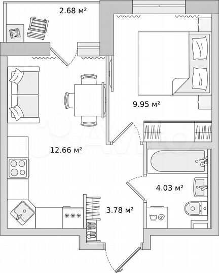 1-к. квартира, 33,1 м², 4/22 эт.