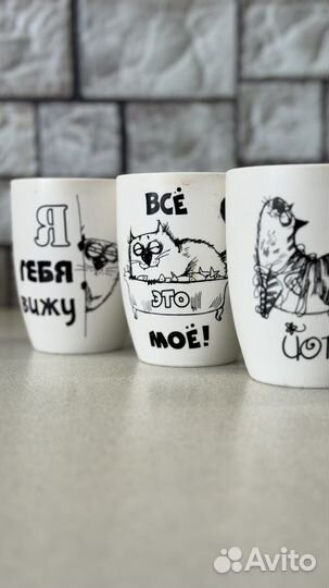 Кружки 4 шт. матовая керамика. Коты, кошки