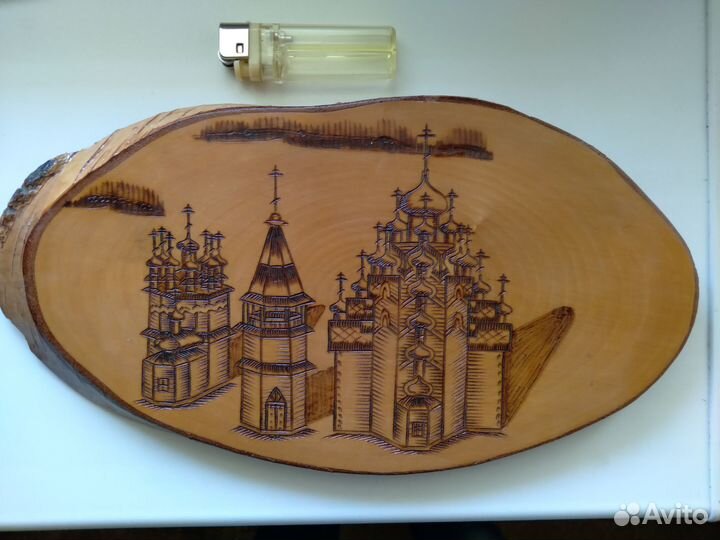 Картина. Кижи. Деревянное панно. Выжигание. СССР