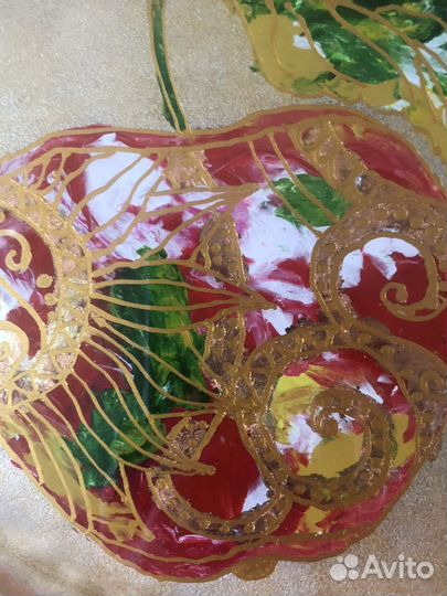 Блюдо - поднос стекло с авторской росписью