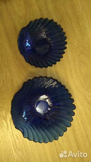 Блюдо Ракушка. Кобольт, цветное стекло СССР