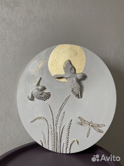 Круглая картина панно с птицами