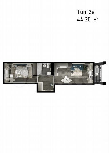 1-к. квартира, 44,2 м², 1/6 эт.