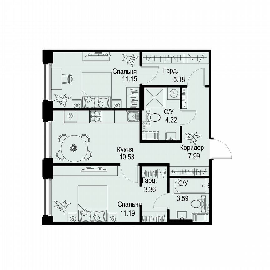 2-к. квартира, 57,2 м², 2/6 эт.