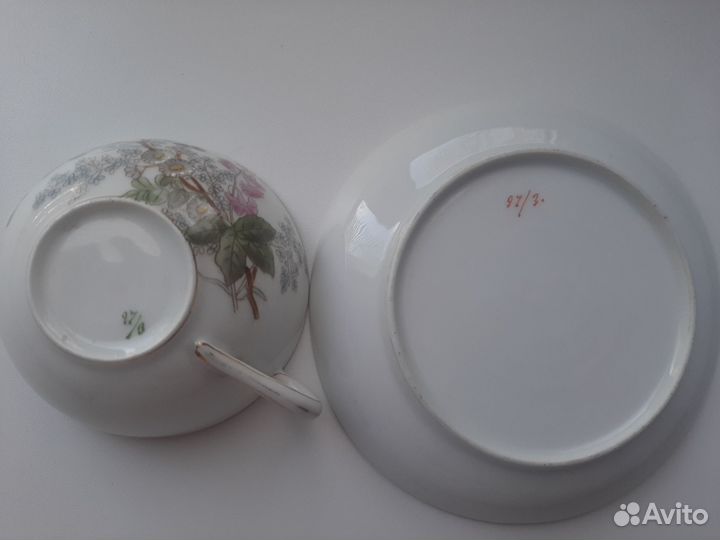 Чайная пара 19 век костяной фарфор