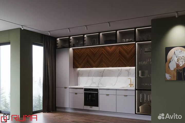 Кухня на заказ прямая с островком реальная цена