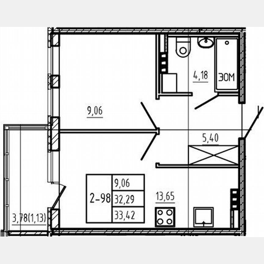 1-к. квартира, 32,3 м², 4/4 эт.