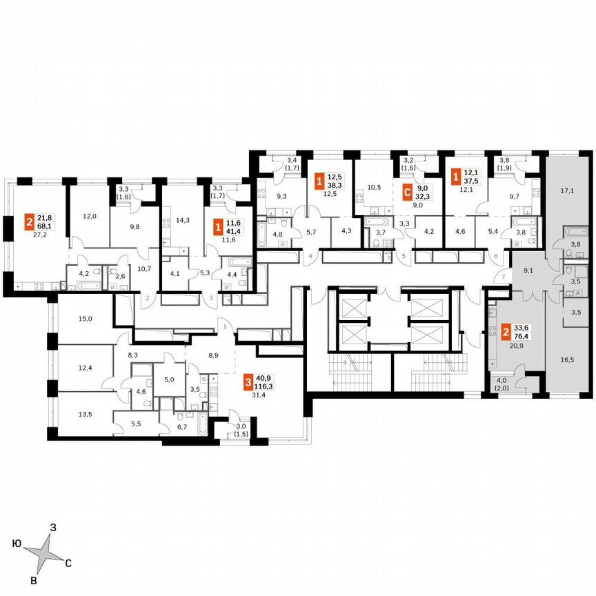 2-к. квартира, 76,6 м², 15/15 эт.