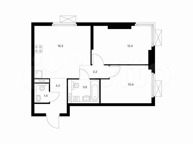 2-к. квартира, 50,8 м², 16/33 эт.