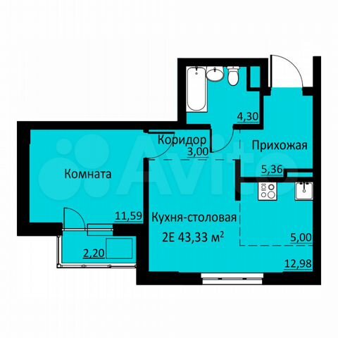 2-к. квартира, 43,3 м², 2/16 эт.