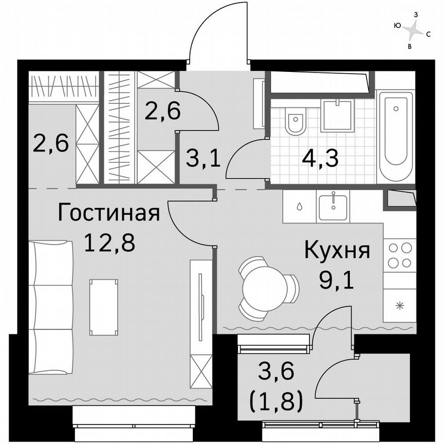 1-к. квартира, 36,5 м², 2/2 эт.