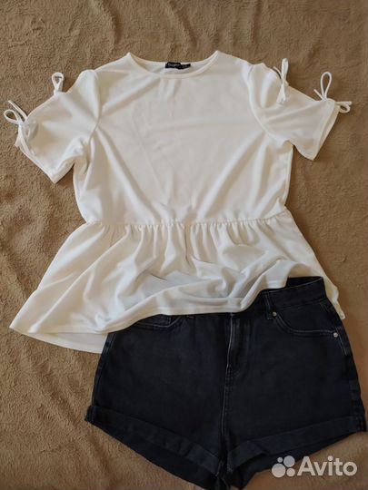 Женские джинсовые шорты и блузка р 44 46