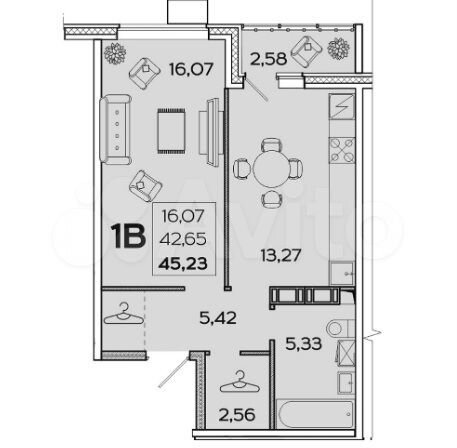 1-к. квартира, 45,2 м², 14/17 эт.