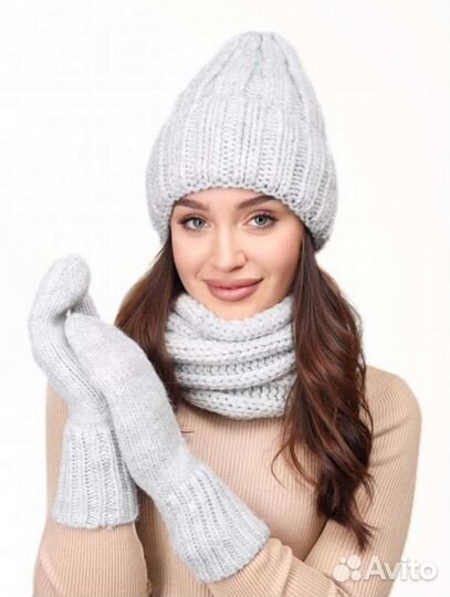 Новый комплект зима (шапка, снуд, варежки)