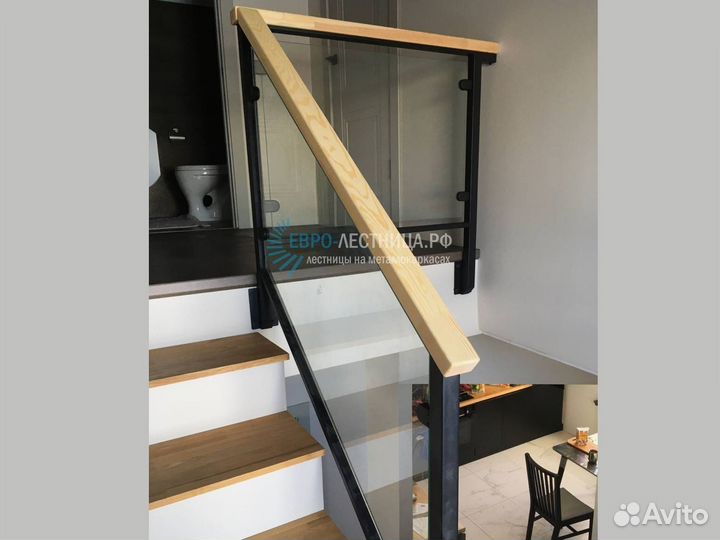 Стеклянные перила в раме