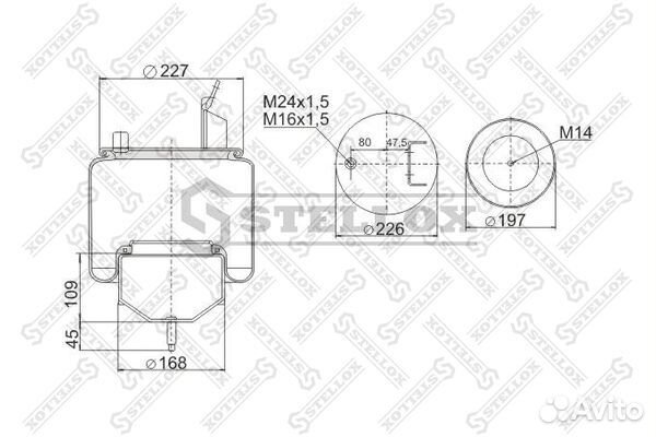 Пневмопод. со стак.1шп-шт.M16/24 смещ.80+кроншт. П