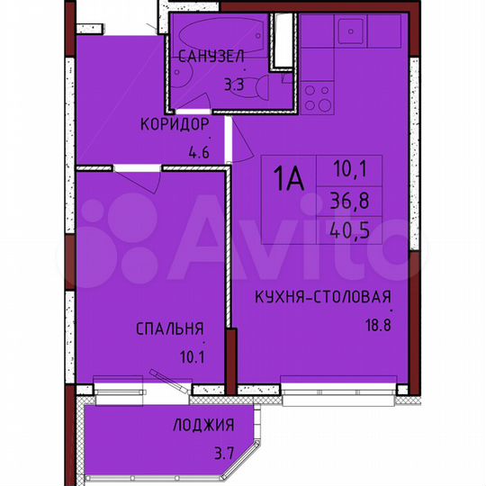 1-к. квартира, 40,5 м², 7/17 эт.
