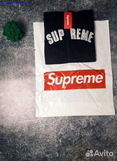 Supreme черное худи с молнией для модных образов